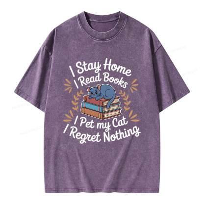 Pagewings I Stay Home I Read Books I Pet My Cat Unisex Washed T-shirt