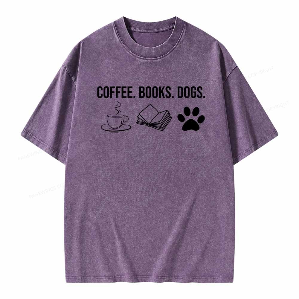 Pagewings Coffee Books and Dogs Unisex Washed T-shirt