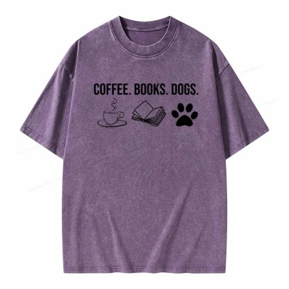 Pagewings Coffee Books and Dogs Unisex Washed T-shirt
