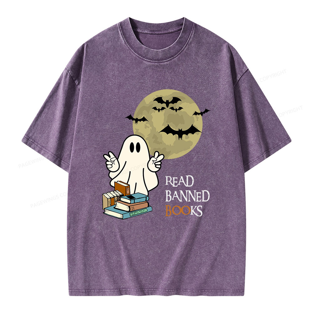 Pagewings Read Banned Books Halloween  Unisex Washed T-shirt