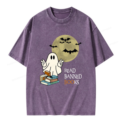 Pagewings Read Banned Books Halloween  Unisex Washed T-shirt