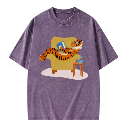 Pagewings Tiger Reading Unisex Washed T-shirt