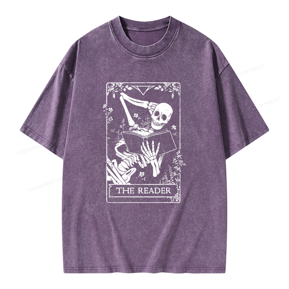 Pagewings The Reader Death Skull Book Unisex Washed T-shirt