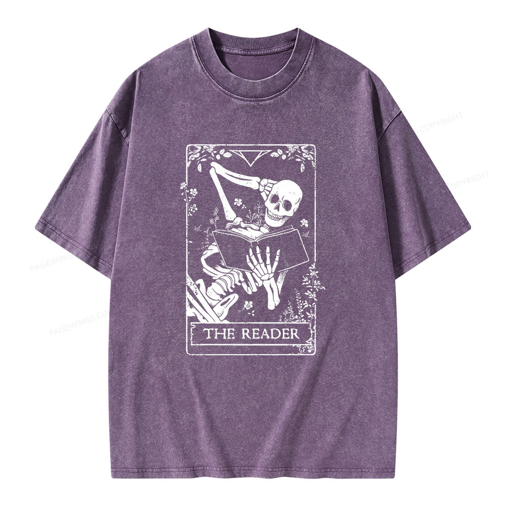 Pagewings The Reader Death Skull Book Unisex Washed T-shirt