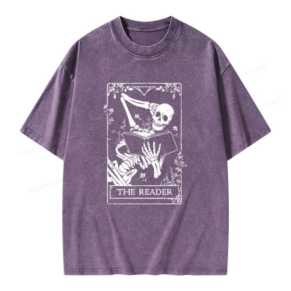 Pagewings The Reader Death Skull Book Unisex Washed T-shirt