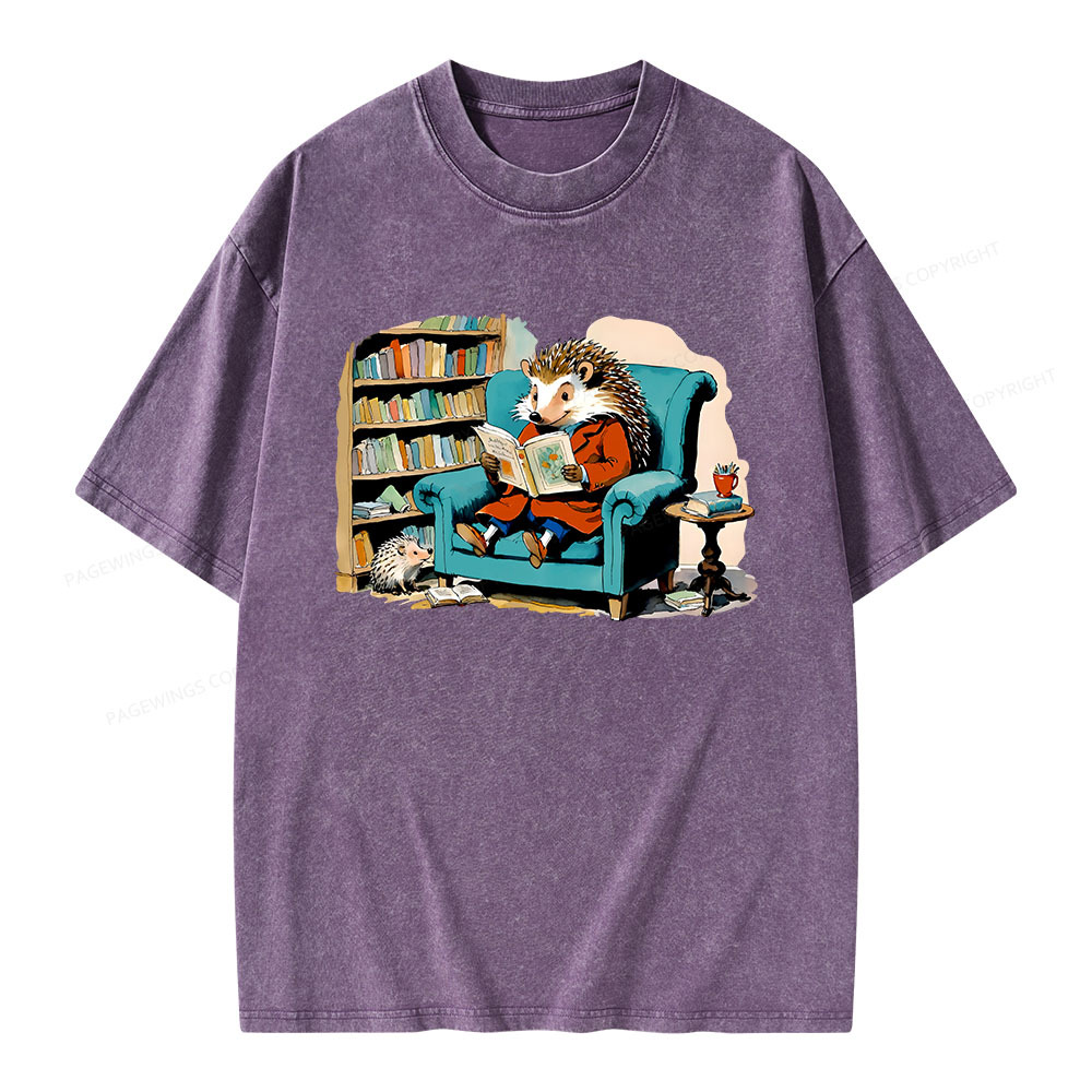 Pagewings Mr. Hedgehog Is Reading A Book Unisex Washed T-shirt