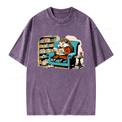 Pagewings Mr. Hedgehog Is Reading A Book Unisex Washed T-shirt
