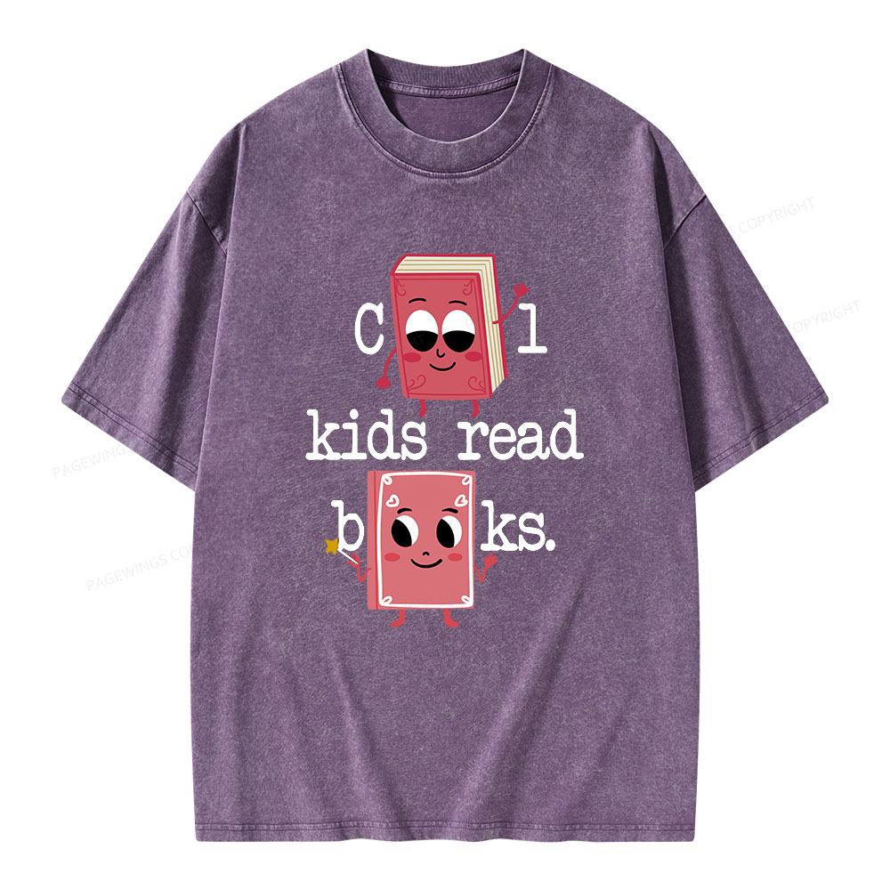 Pagewings Cool Kids Read Books. Unisex Washed T-shirt