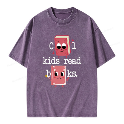 Pagewings Cool Kids Read Books. Unisex Washed T-shirt