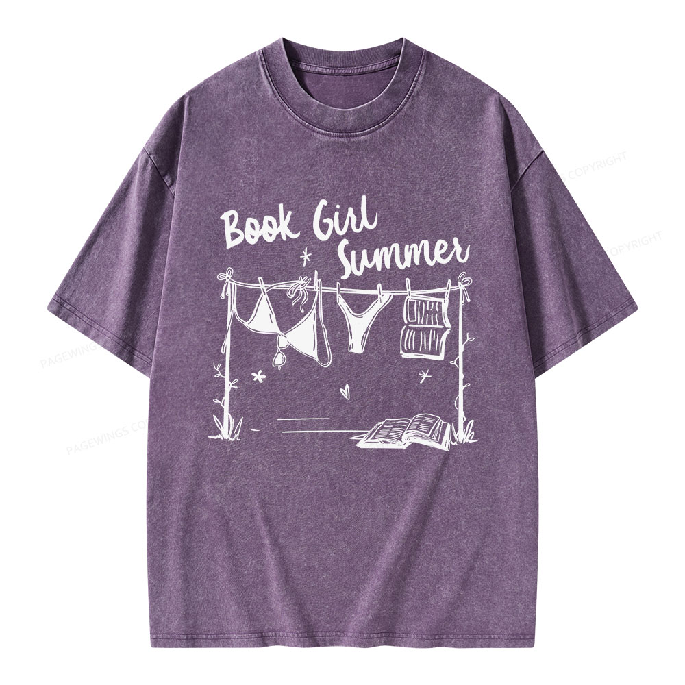 Pagewings Book Girl Summer Bookish Unisex Washed T-shirt