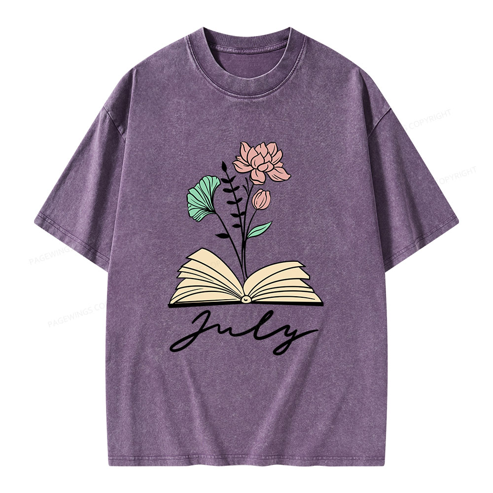 Pagewings Personalized Name Birth Flower Unisex Washed T-shirt