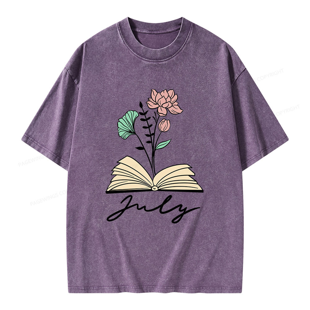 Pagewings Personalized Name Birth Flower Unisex Washed T-shirt