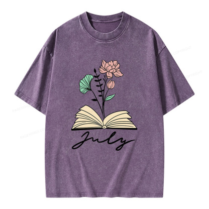 Pagewings Personalized Name Birth Flower Unisex Washed T-shirt