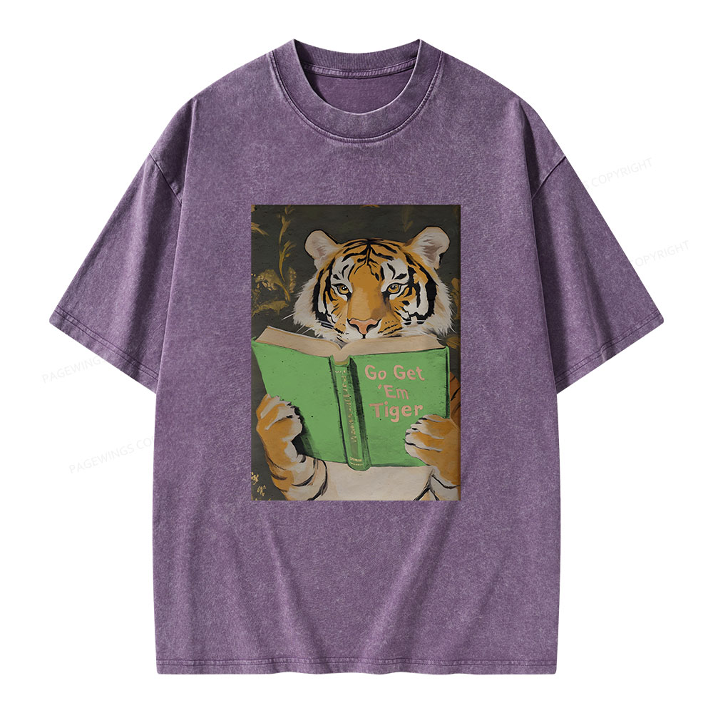 Pagewings Motivational Tiger Reading Unisex Washed T-shirt