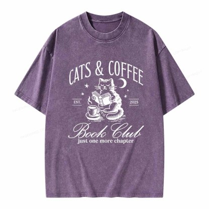 Pagewings Cats and Coffee Bookclub Unisex Washed T-shirt
