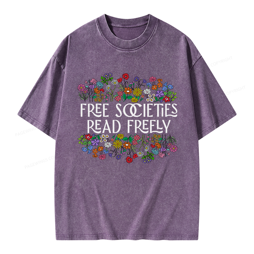 Pagewings Free Societies Read Freely Unisex Washed T-shirt