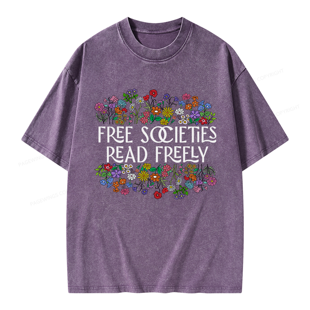 Pagewings Free Societies Read Freely Unisex Washed T-shirt