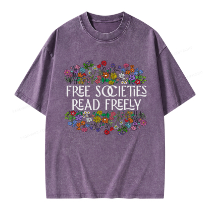 Pagewings Free Societies Read Freely Unisex Washed T-shirt