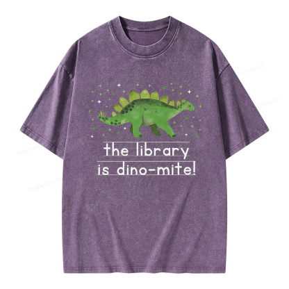 Pagewings The Library Is Dino-Mite Unisex Washed T-shirt