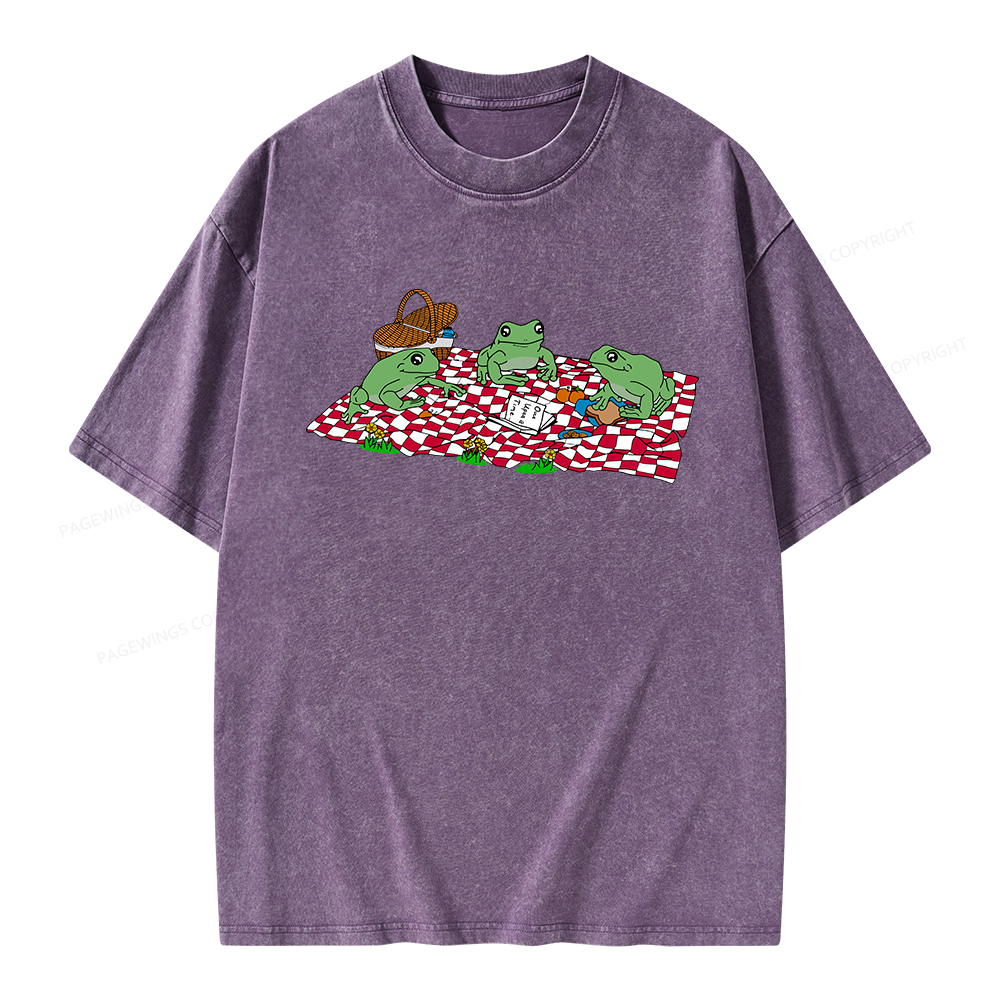 Pagewings Frog Picnic Book Summer Unisex Washed T-shirt