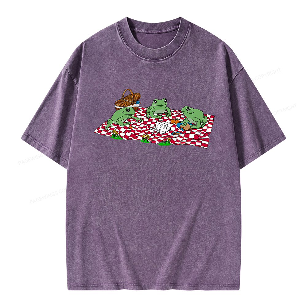 Pagewings Frog Picnic Book Summer Unisex Washed T-shirt