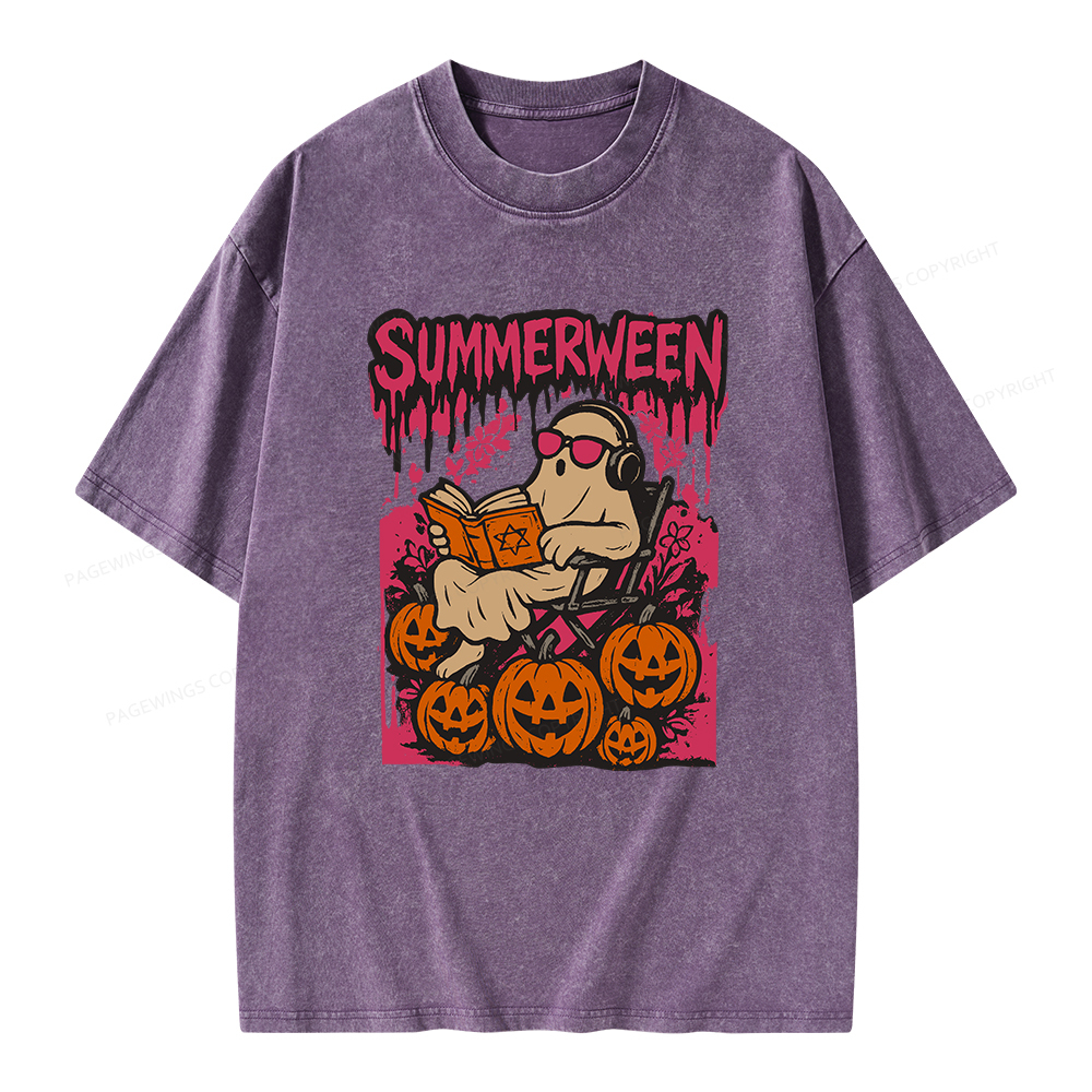 Pagewings Summerween Halloween Unisex Washed T-shirt