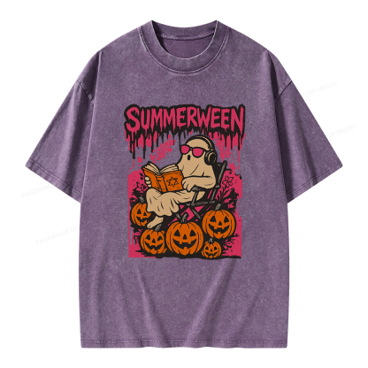 Pagewings Summerween Halloween Unisex Washed T-shirt