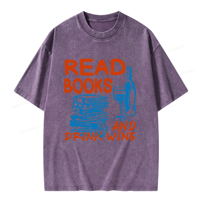Pagewings Read Book And Drink Wine Unisex Washed T-shirt