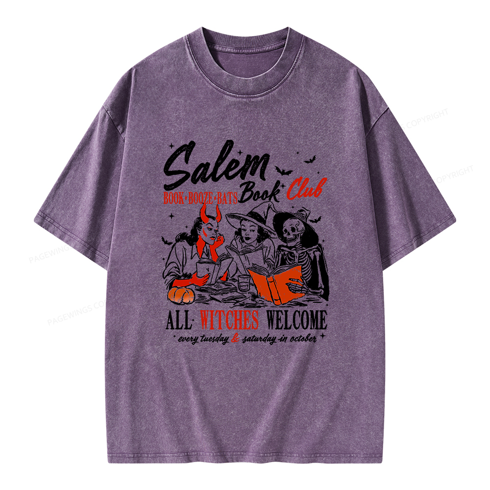 Pagewings Spooky Girl Reading Halloween  Unisex Washed T-shirt