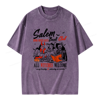 Pagewings Spooky Girl Reading Halloween  Unisex Washed T-shirt