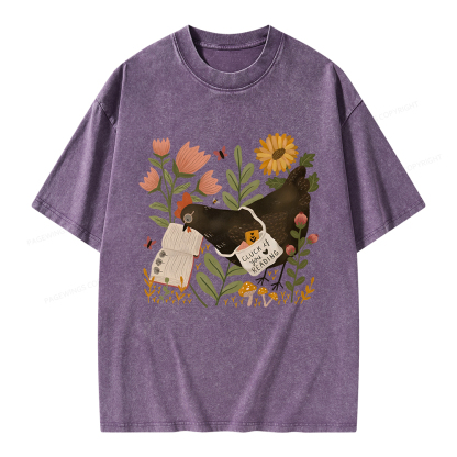 Pagewings Chicken Reading a Book Unisex Washed T-shirt