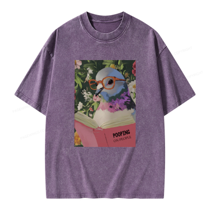 Pagewings Humorous Pigeon Reading Unisex Washed T-shirt