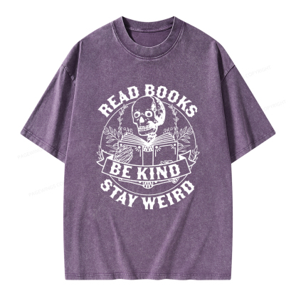 Pagewings Read Books Be Kind Stay Weird Unisex Washed T-shirt