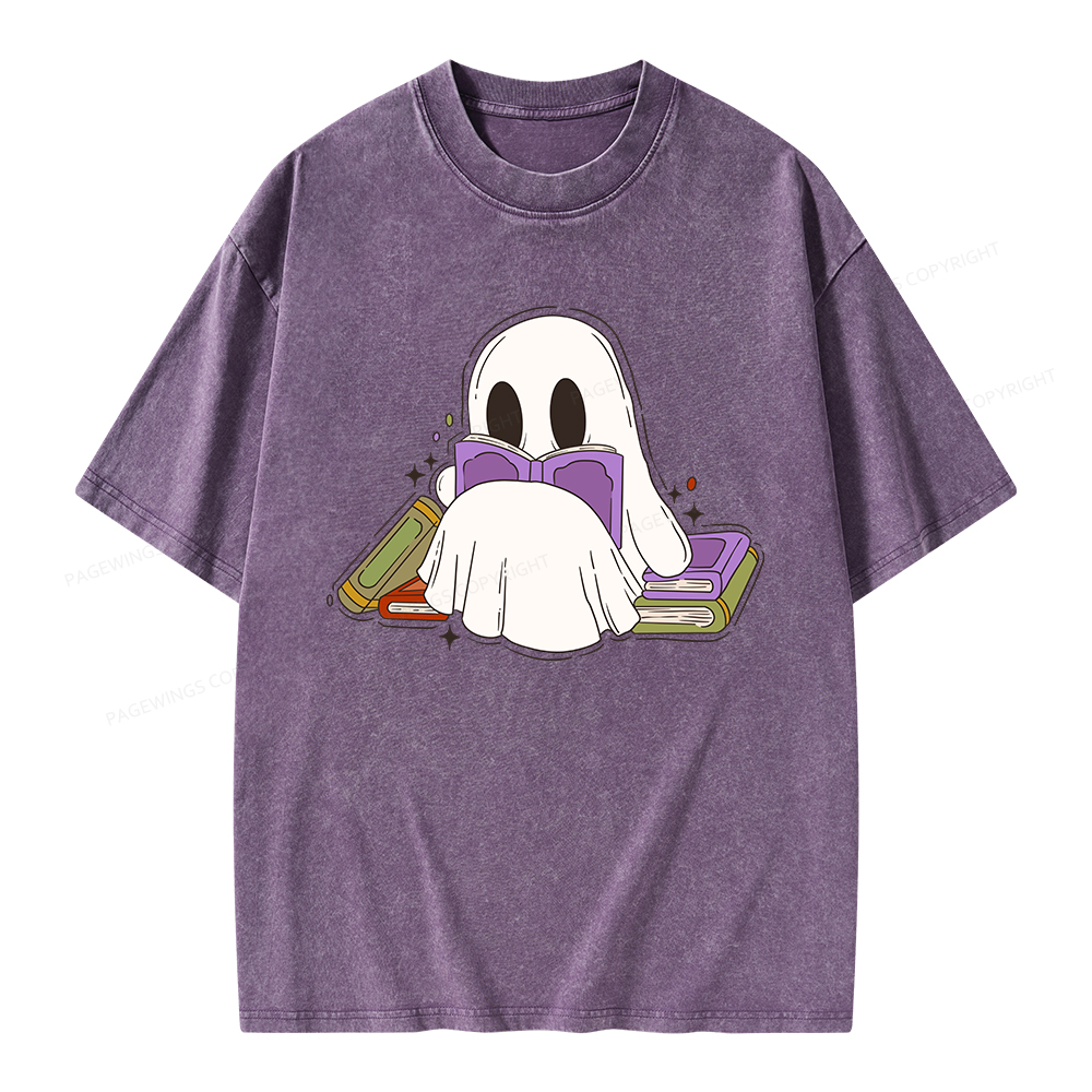Pagewings Halloween A Ghost Reads Books Every Day Unisex Washed T-shirt