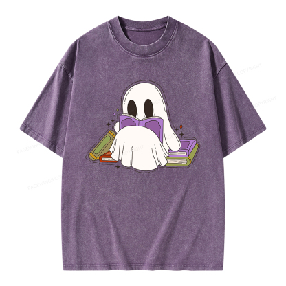 Pagewings Halloween A Ghost Reads Books Every Day Unisex Washed T-shirt