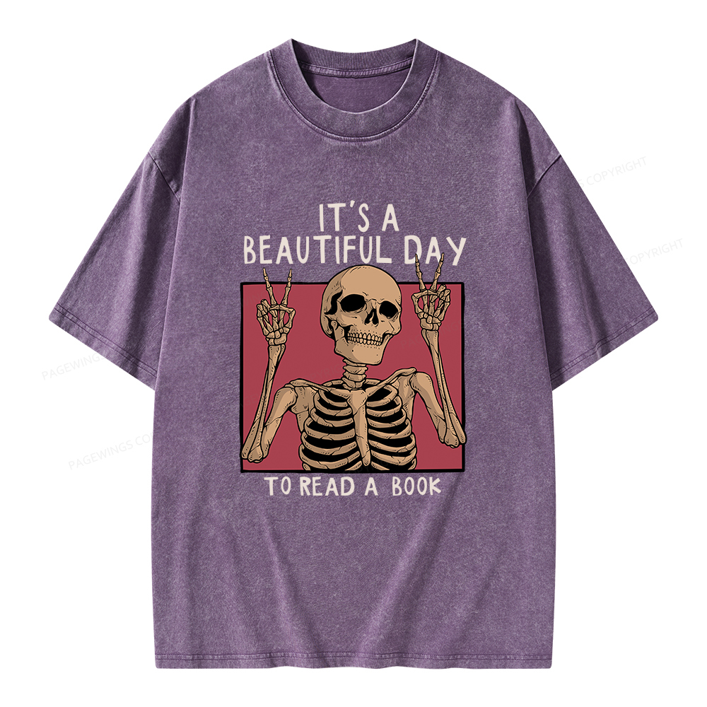 Pagewings It's A Beautiful Day To Read A Book Unisex Washed T-shirt