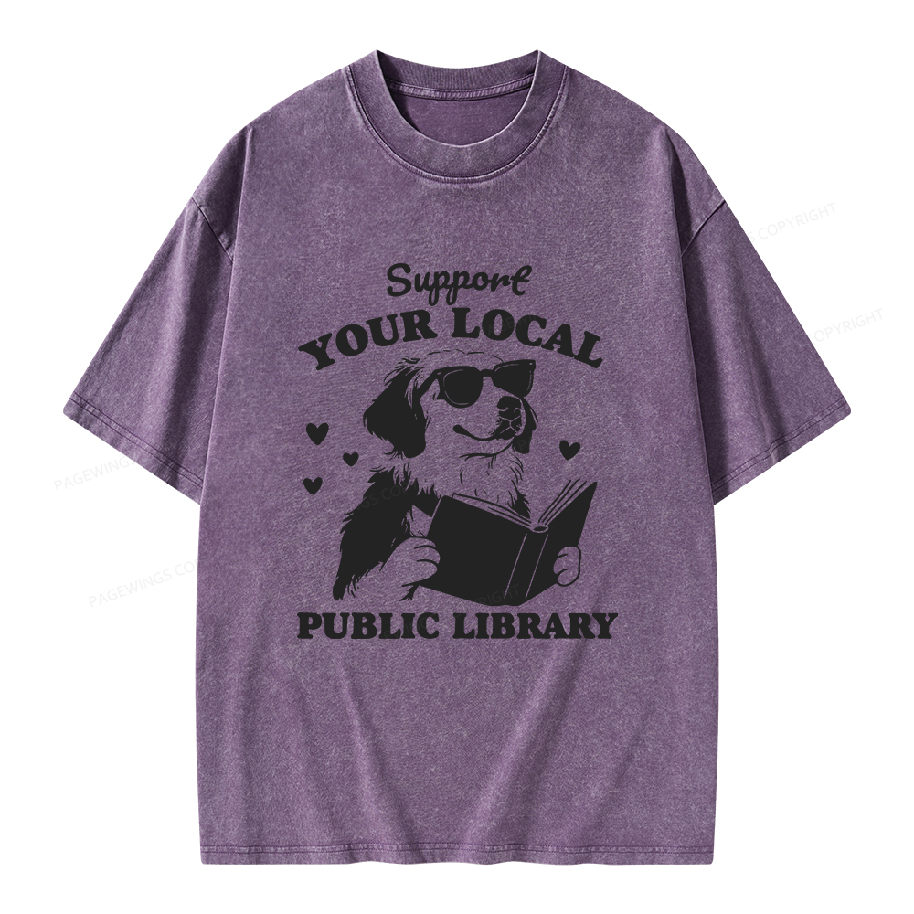 Pagewings Support Your Local Public Library Unisex Washed T-shirt