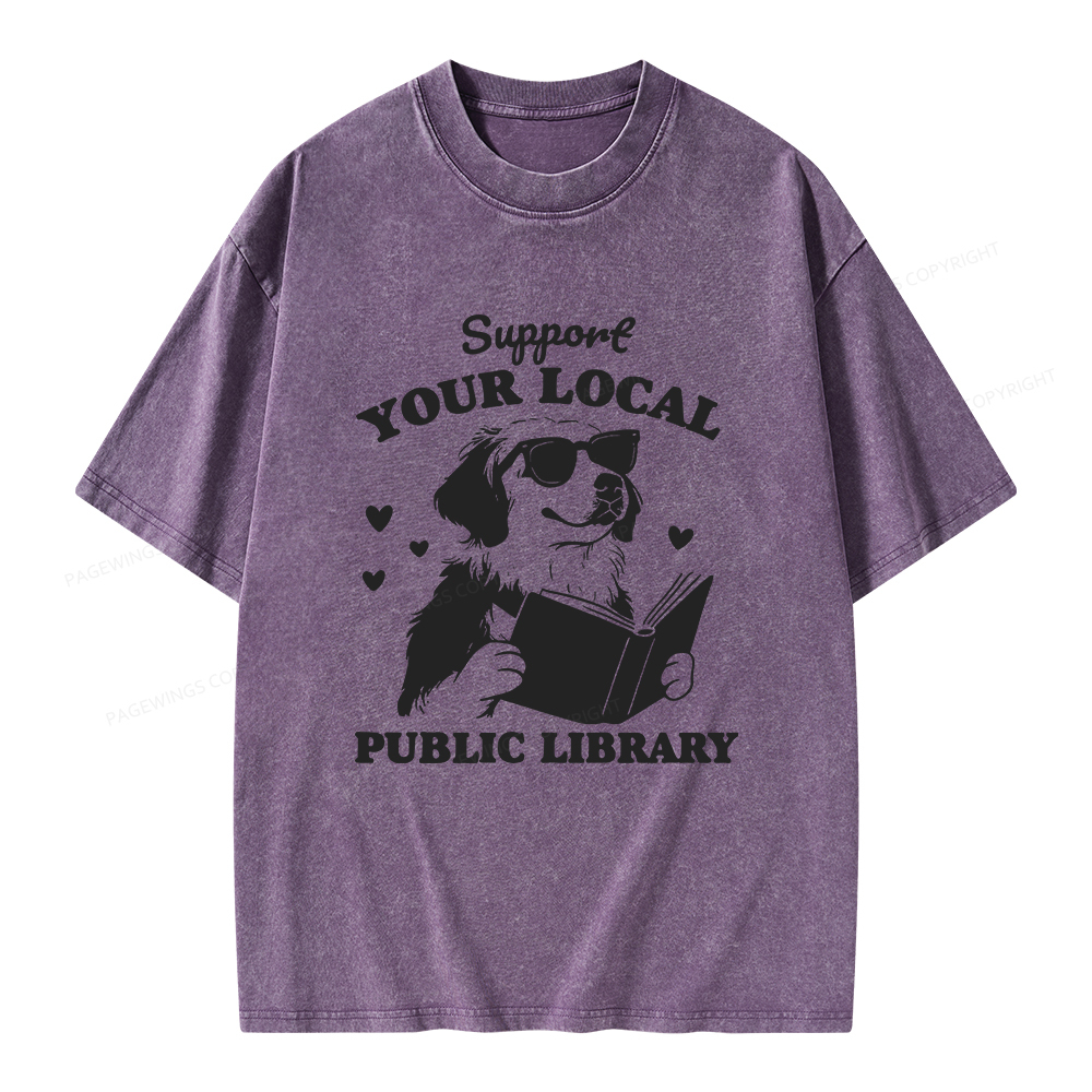 Pagewings Support Your Local Public Library Unisex Washed T-shirt