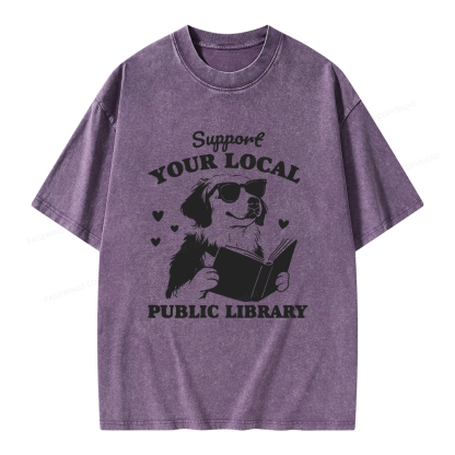 Pagewings Support Your Local Public Library Unisex Washed T-shirt