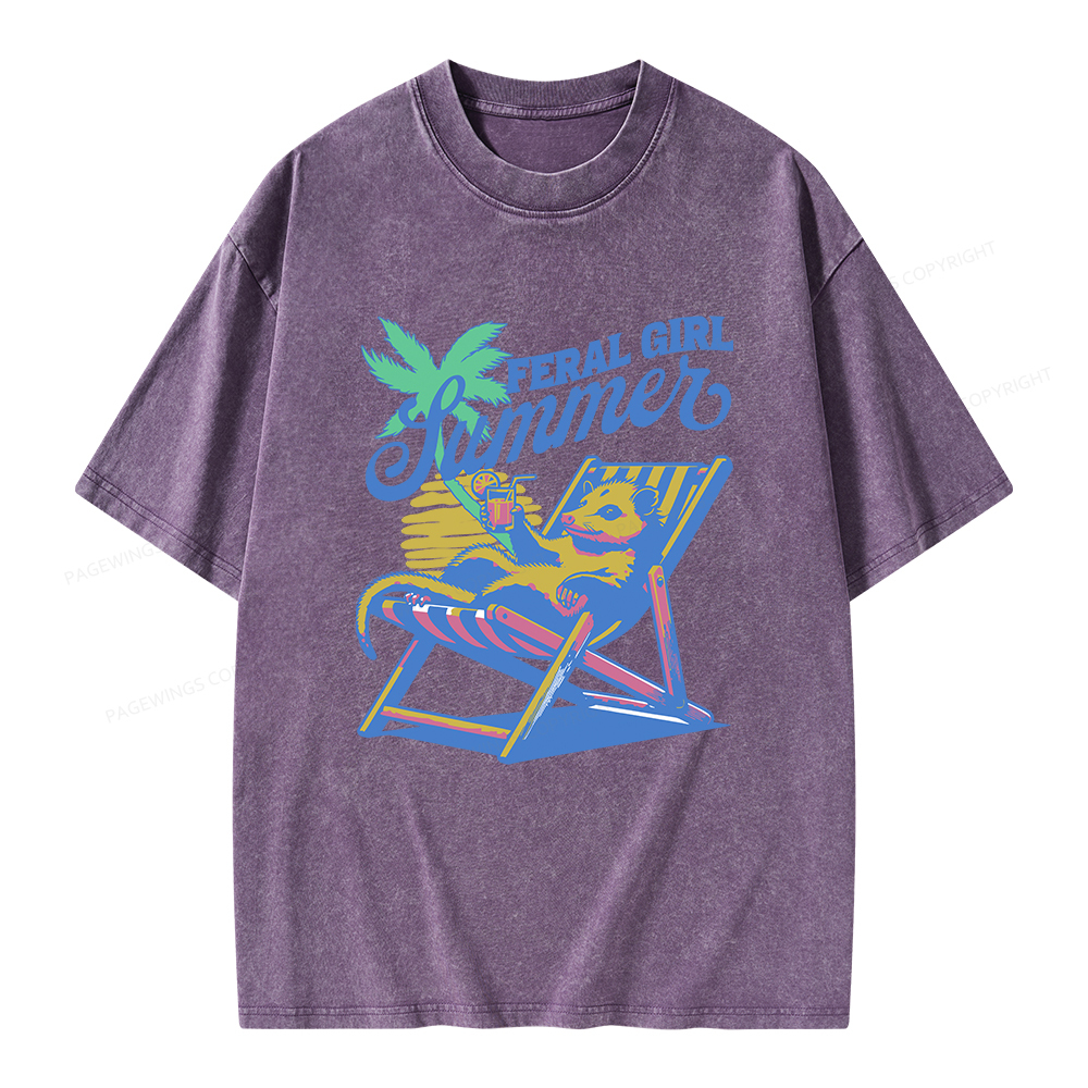 Pagewings Feral Girl Summer Opossum Unisex Washed T-shirt