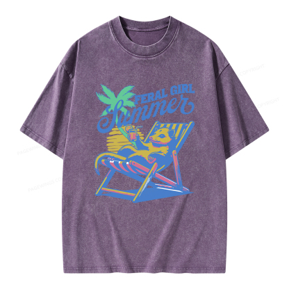 Pagewings Feral Girl Summer Opossum Unisex Washed T-shirt