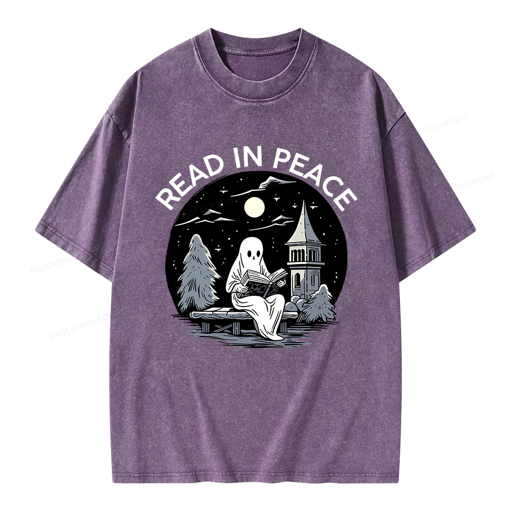 Pagewings Halloween Read In Peace Unisex Washed T-shirt