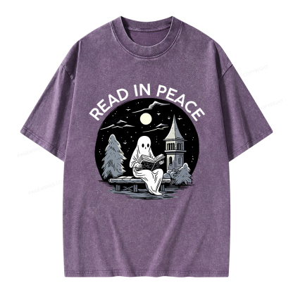 Pagewings Halloween Read In Peace Unisex Washed T-shirt