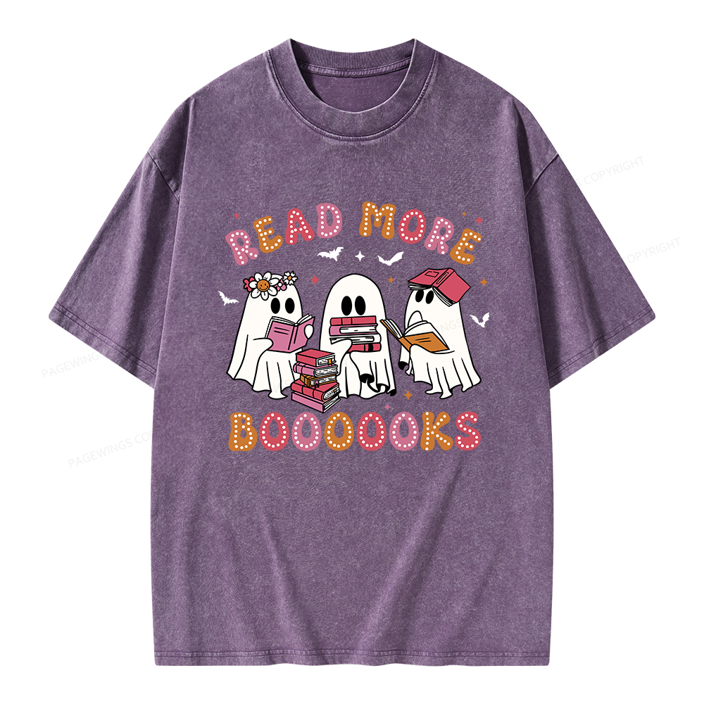 Pagewings Cute Ghost Book Read More Books Unisex Washed T-shirt