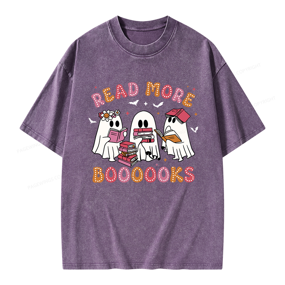 Pagewings Cute Ghost Book Read More Books Unisex Washed T-shirt