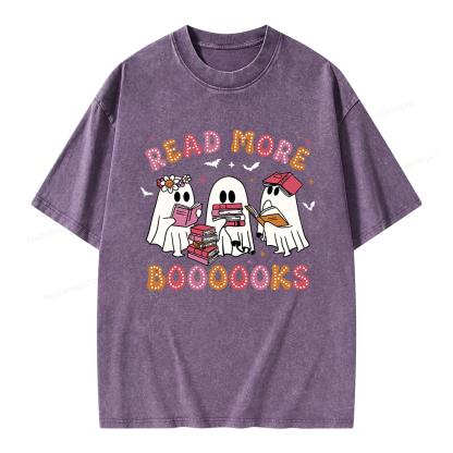 Pagewings Cute Ghost Book Read More Books Unisex Washed T-shirt