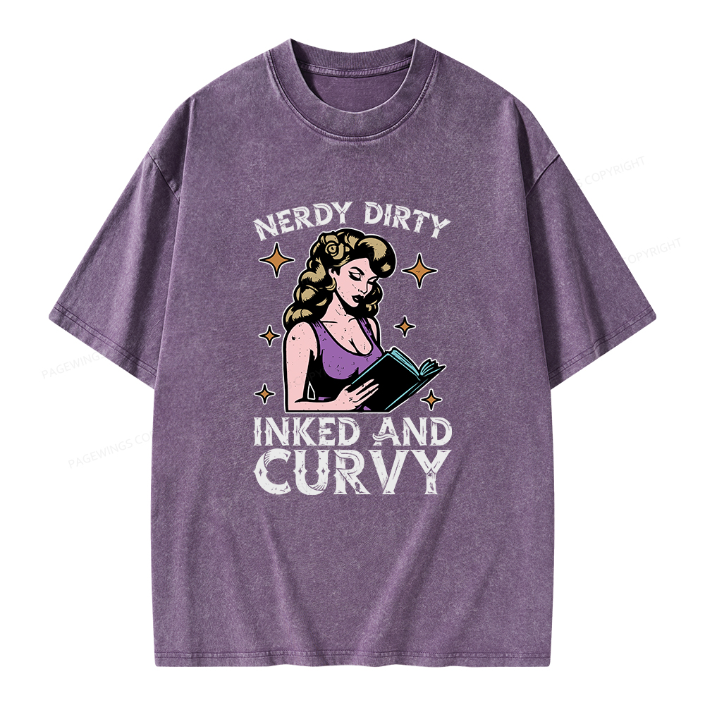 Pagewings Reading Nerdy Dirty Inked And Curvy Unisex Washed T-shirt