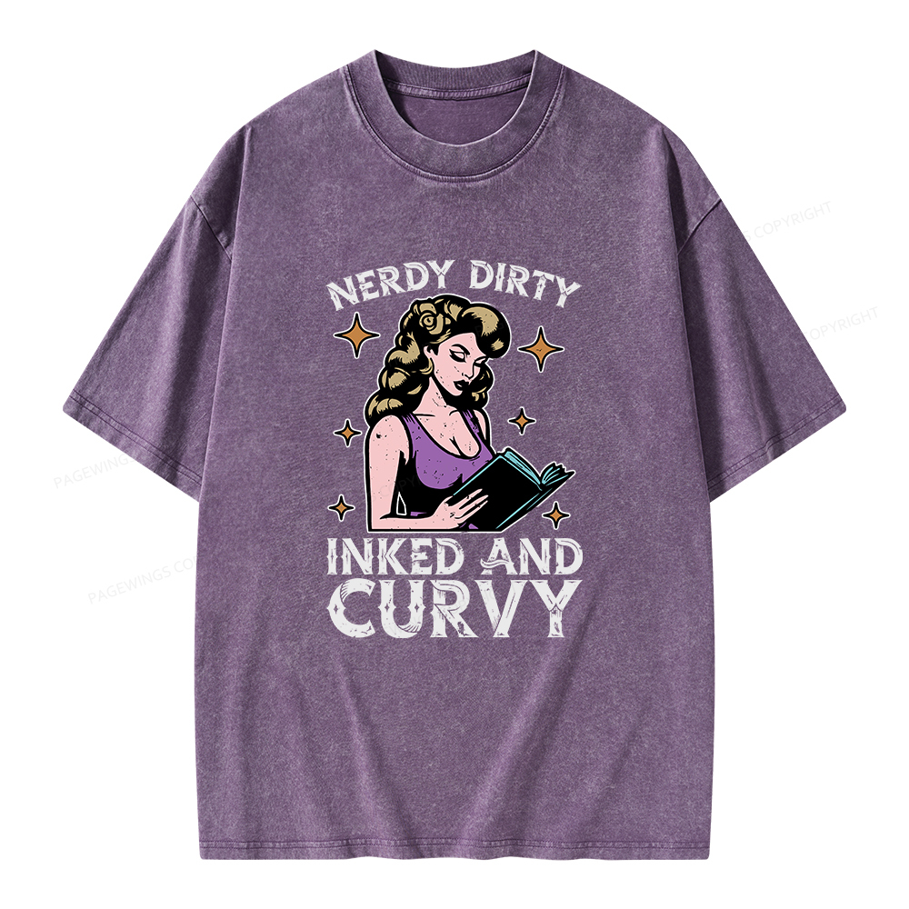Pagewings Reading Nerdy Dirty Inked And Curvy Unisex Washed T-shirt