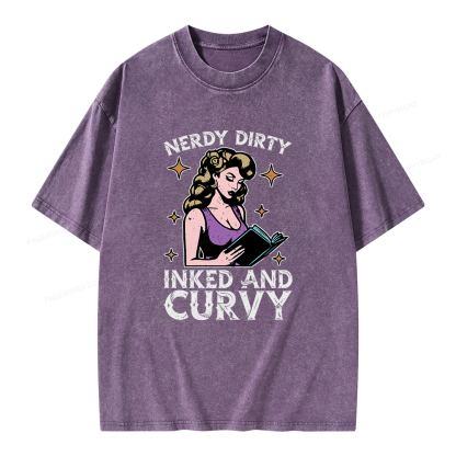 Pagewings Reading Nerdy Dirty Inked And Curvy Unisex Washed T-shirt