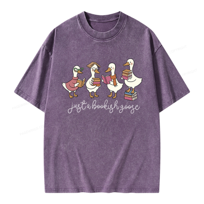 Pagewings Just A Bookish Goose Unisex Washed T-shirt